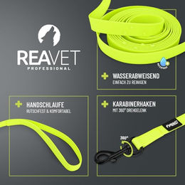 REAVET Schleppleine für Hunde 15 Meter Neon Gelb wasserfest mit Gummi - 15 m – Bild 1 von 7