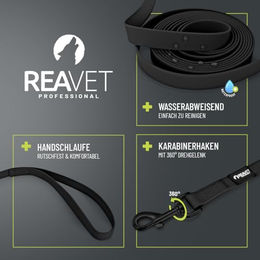 REAVET Schleppleine für Hunde Schwarz 15 Meter wasserabweisend aus Gummi - 15 m – Bild 1 von 7