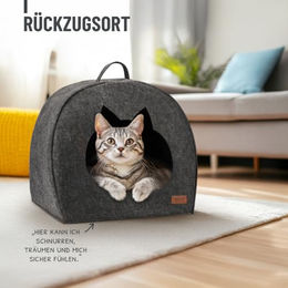 REAVET Schnurr-Oase Katzenhöhle aus Filz mit Kissen in Grau – Bild 1 von 5