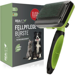 REAVET Selbstreinigende Fellpflegebürste für Hunde und Katzen in Grün - 1 Stk. – Bild 1 von 6