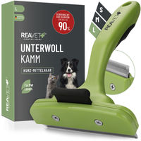 Produktbild von REAVET Unterwollkamm für Hunde und Katzen mit Kurzhaar Fell und großen Rassen aus Edelstahl Größe L Grün - 1 Stk.