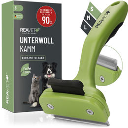 REAVET Unterwollkamm für Hunde und Katzen mit Selbstreinigung aus Edelstahl Größe S Grün für kleine Rassen – Bild 1 von 5