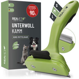 REAVET Unterwollkamm M für Hunde und Katzen mit Selbstreinigungsknopf aus Edelstahl in Grün für mittlere Rassen – Bild 1 von 5