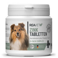 Produktbild von ReaVET Zink Tabletten für Hunde mit Vitamin C und E zur Unterstützung von Haut und Fell 120 Stück