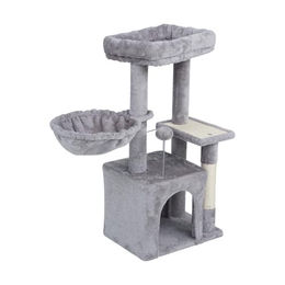 Rebel Petz Kratzbaum für Katzen mit Haus, Betten und Spielzeug in Grau 40x30x80 cm – Bild 1 von 3