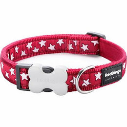 Red Dingo Hundehalsband aus Nylon mit Sternen Motiv in Rot Weiß für kleine Rassen Größe S 24-36 cm – Bild 1 von 3
