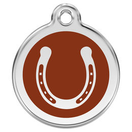 Produktbild von Red Dingo Hundemarke aus Edelstahl Hufeisen Form Braun Größe M mit individueller Gravur