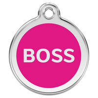 Produktbild von Red Dingo Hundemarke aus Edelstahl mit individueller Gravur Boss Hot Pink Größe L