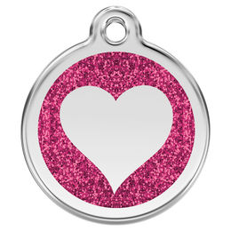 Produktbild von Red Dingo Hundemarke aus Edelstahl mit individueller Gravur Glitzer Herz Hot Pink Größe M
