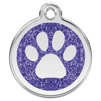 Produktbild von Red Dingo Hundemarke aus Edelstahl mit individueller Gravur Glitzer Pfotenabdruck Blau Größe L
