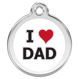 Produktbild von Red Dingo Hundemarke aus Edelstahl mit individueller Gravur I love Dad in Weiß Größe L