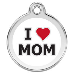 Produktbild von Red Dingo Hundemarke aus Edelstahl mit individueller Gravur I love Mom in Weiß Größe L