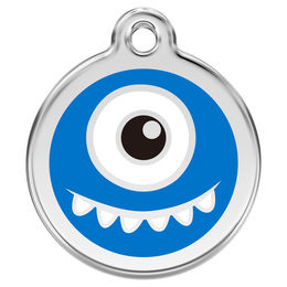 Produktbild von Red Dingo Hundemarke aus Edelstahl mit individueller Gravur Monster Blau Größe M