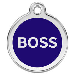 Produktbild von Red Dingo Hundemarke Boss mit individueller Gravur aus Edelstahl in Dunkelblau Größe S