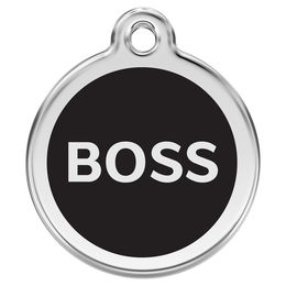 Produktbild von Red Dingo Hundemarke mit individueller Gravur Boss aus Edelstahl in Schwarz Größe L