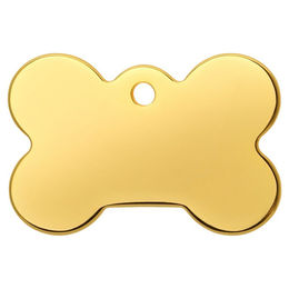 Produktbild von Red Dingo Hundemarke Titan beschichtet in Gold mit individueller Gravur Knochen Form aus Edelstahl