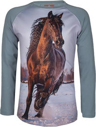 Produktbild von Red Horse Reitshirt Pixel Langarmshirt aus Baumwolle für Damen und Herren in Rot und Grau