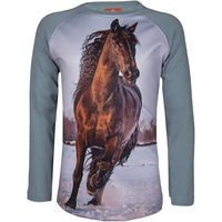 Produktbild von Red Horse Reitshirt Pixel Langarmshirt aus Baumwolle für Kinder ab 14 Jahren in Rot und Grau