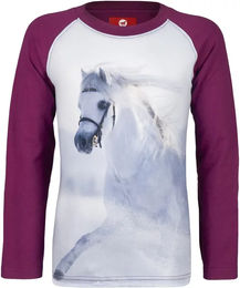 Produktbild von Red Horse Reitshirt Pixel Langarmshirt aus Baumwolle für Kinder ab 8 Jahren Unisex Rot Lila