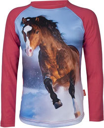 Produktbild von Red Horse Reitshirt Pixel Langarmshirt aus Baumwolle für Kinder Unisex Rot Rosa Bunt
