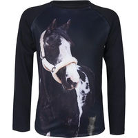 Produktbild von Red Horse Reitshirt Pixel Langarmshirt aus Baumwolle für Kinder Unisex Rot Schwarz