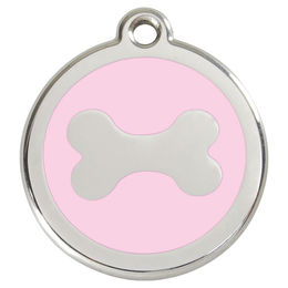 Produktbild von RedDingo Hundemarke aus Edelstahl in Form eines Knochens mit individueller Gravur Rosa Größe S