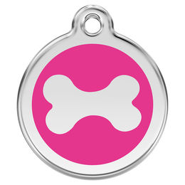 Produktbild von RedDingo Hundemarke aus Edelstahl in Form eines Knochens Rosa Größe M mit individueller Gravur