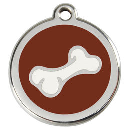 Produktbild von RedDingo Hundemarke aus Edelstahl in Knochenform mit individueller Gravur Braun Größe M