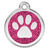 Produktbild von RedDingo Hundemarke aus Edelstahl mit Glitzer Pfotenabdruck in Rosa Größe M