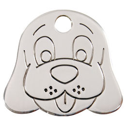 Produktbild von RedDingo Hundemarke aus Edelstahl mit Hundegesicht Gravur Silber Größe S