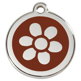 Produktbild von RedDingo Hundemarke aus Edelstahl mit individueller Gravur Blume braun Größe S