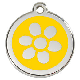Produktbild von RedDingo Hundemarke aus Edelstahl mit individueller Gravur Blume Gelb Größe S