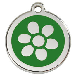 Produktbild von RedDingo Hundemarke aus Edelstahl mit individueller Gravur Blume Grün Größe L