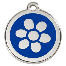Produktbild von RedDingo Hundemarke aus Edelstahl mit individueller Gravur Blume in Dunkelblau Größe L