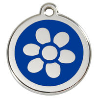 Produktbild von RedDingo Hundemarke aus Edelstahl mit individueller Gravur Blume in Dunkelblau Größe L