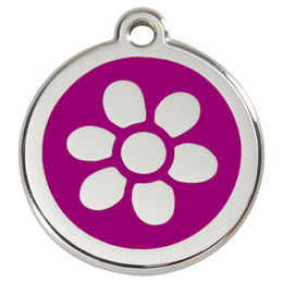 Produktbild von RedDingo Hundemarke aus Edelstahl mit individueller Gravur Blume in Lila Größe L