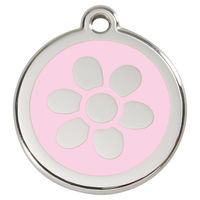 Produktbild von RedDingo Hundemarke aus Edelstahl mit individueller Gravur Blume in Rosa Größe L