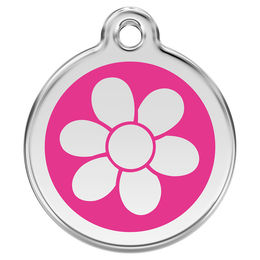 Produktbild von RedDingo Hundemarke aus Edelstahl mit individueller Gravur Blume in Rosa Größe L