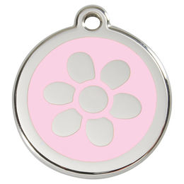 Produktbild von RedDingo Hundemarke aus Edelstahl mit individueller Gravur Blume in Rosa Größe M