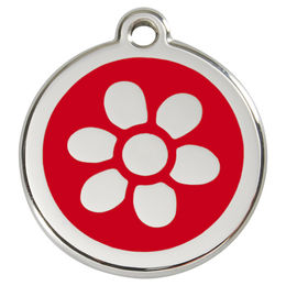 Produktbild von RedDingo Hundemarke aus Edelstahl mit individueller Gravur Blume in Rot Größe L