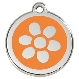 Produktbild von RedDingo Hundemarke aus Edelstahl mit individueller Gravur Blume Orange Größe L