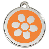 Produktbild von RedDingo Hundemarke aus Edelstahl mit individueller Gravur Blume Orange Größe M
