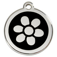 Produktbild von RedDingo Hundemarke aus Edelstahl mit individueller Gravur Blume Schwarz Größe L