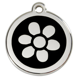 Produktbild von RedDingo Hundemarke aus Edelstahl mit individueller Gravur Blume Schwarz Größe M
