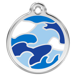 Produktbild von RedDingo Hundemarke aus Edelstahl mit individueller Gravur Camouflage Dunkelblau Größe M