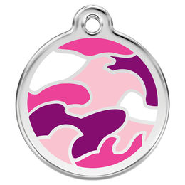Produktbild von RedDingo Hundemarke aus Edelstahl mit individueller Gravur Camouflage Rosa Größe M
