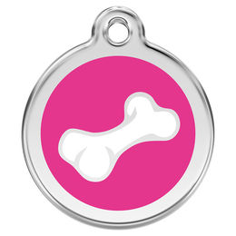 Produktbild von RedDingo Hundemarke aus Edelstahl mit individueller Gravur Cartoon Knochen in Rosa Größe M