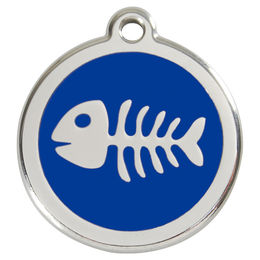 Produktbild von RedDingo Hundemarke aus Edelstahl mit individueller Gravur Fischgräten Design Blau Größe M