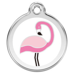 Produktbild von RedDingo Hundemarke aus Edelstahl mit individueller Gravur Flamingo Weiß Rosa Größe M