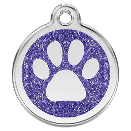 Produktbild von RedDingo Hundemarke aus Edelstahl mit individueller Gravur Glitzer Pfotenabdruck Blau Größe S - 7 g